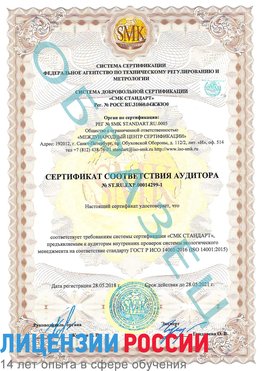 Образец сертификата соответствия аудитора №ST.RU.EXP.00014299-1 Светлый Яр Сертификат ISO 14001